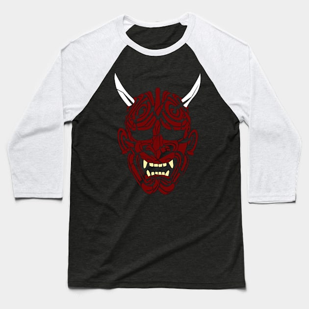 Japanese Demon Mask Baseball T-Shirt by T's & T's